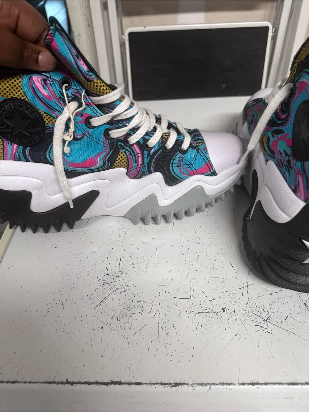 Converse Women's Colorful High-Top Platform Sneakers in Turquoise Pink Black